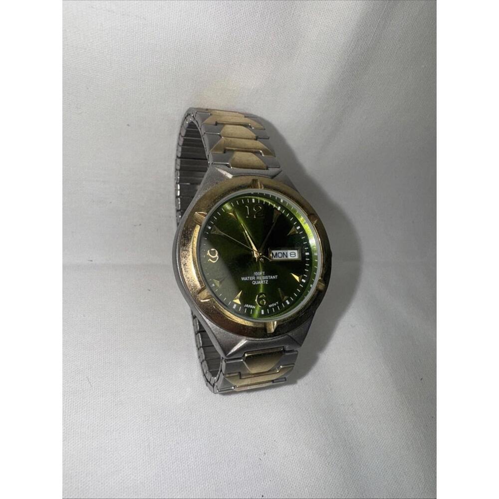 Two Toned Men's Analog Watch Stretch Band Water Resistant 100 FT Date Indicator